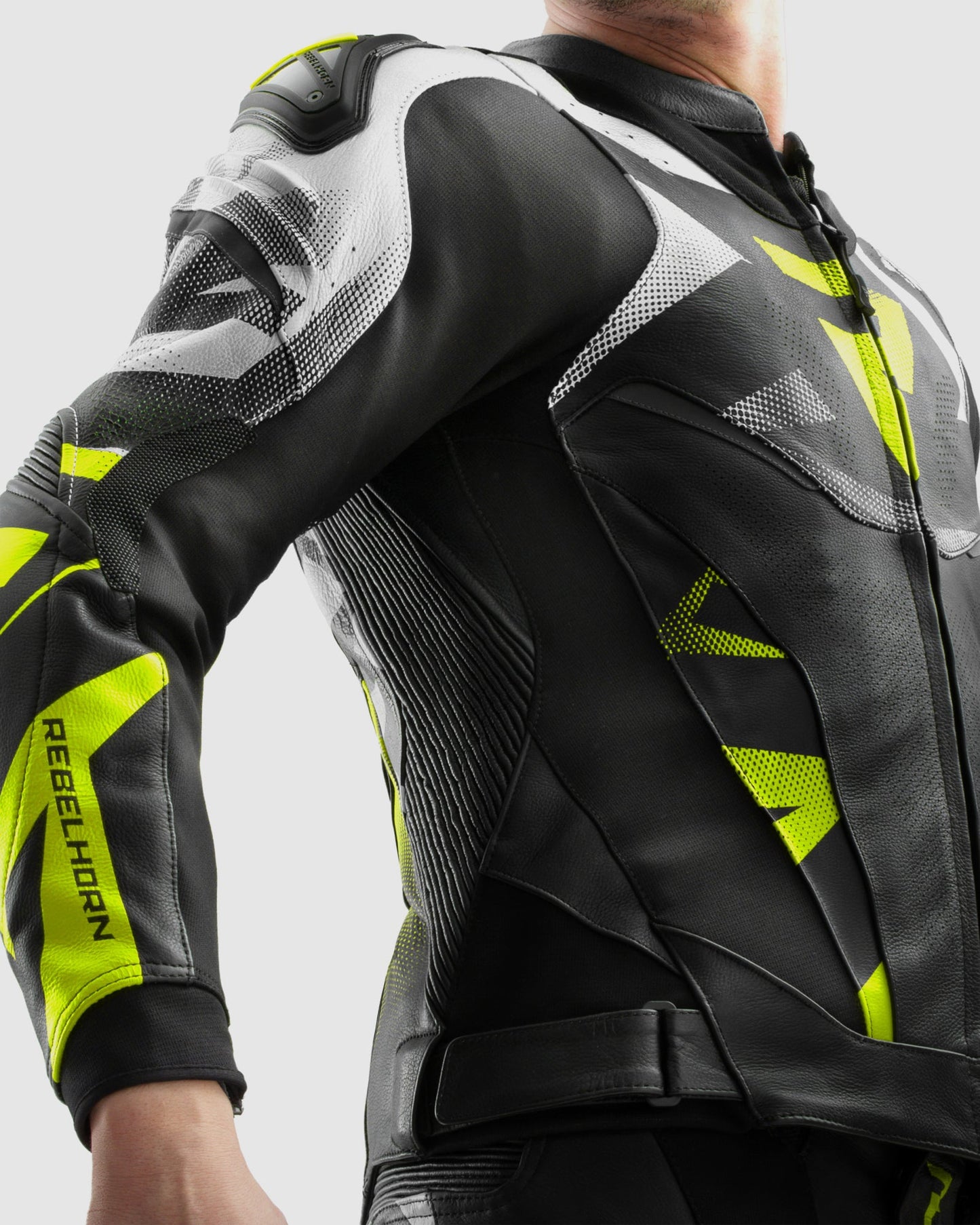 Inferno Leder-Motorradjacke Neongelb