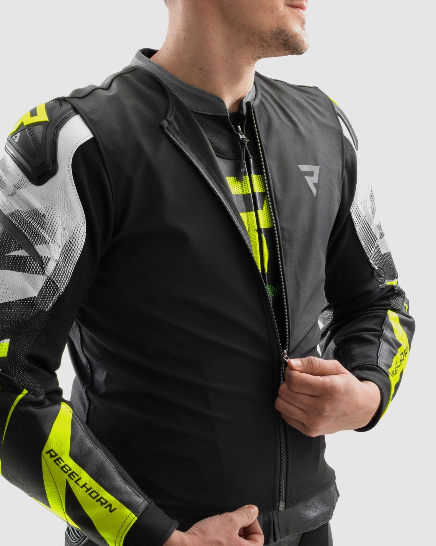 Inferno Leder-Motorradjacke Neongelb