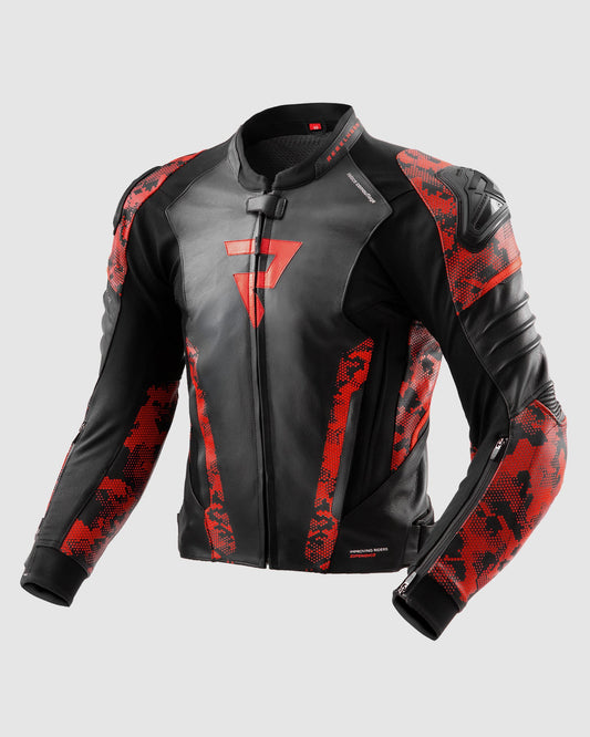 Veloce Leder-Motorradjacke Tarn Rot