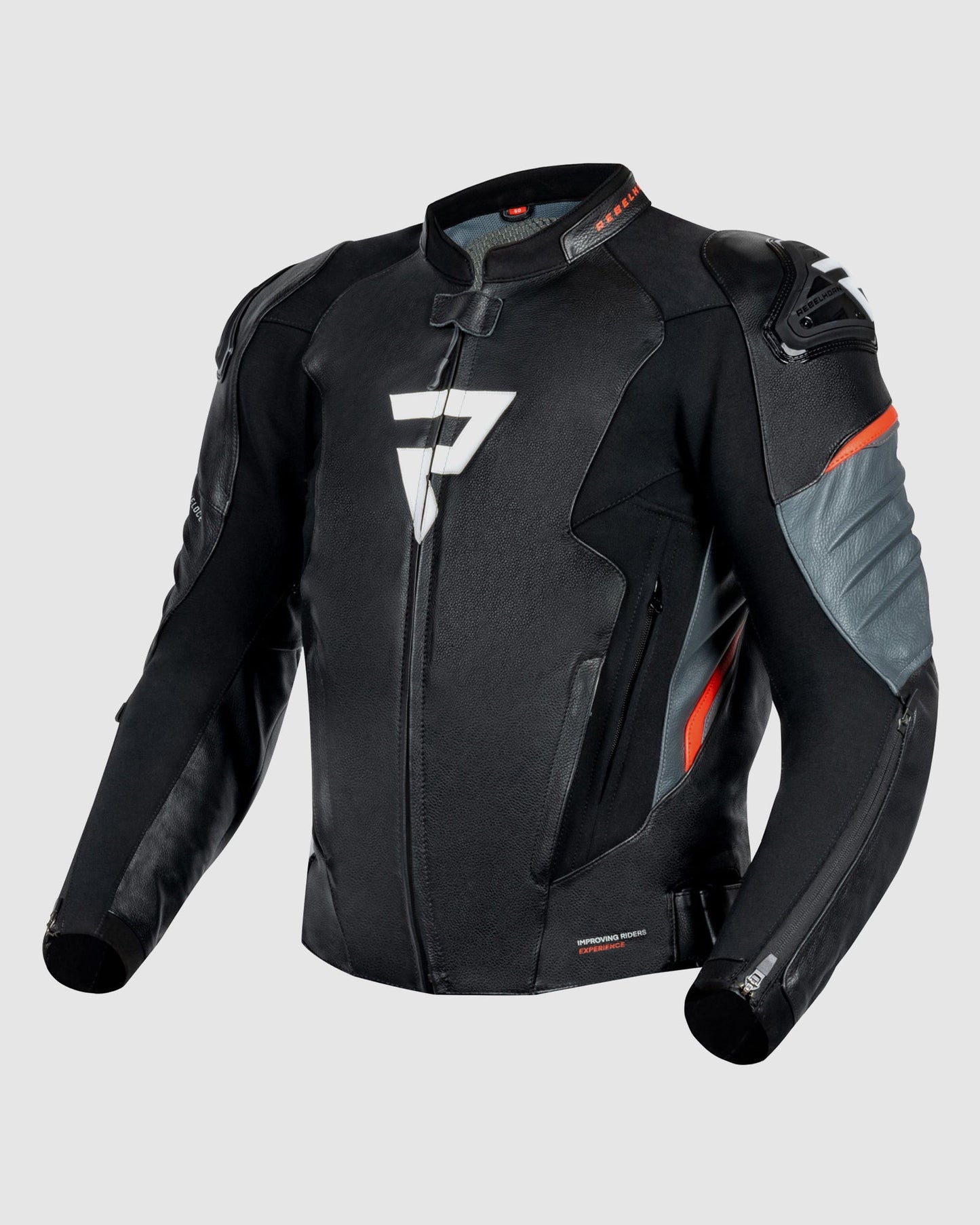 Veloce Leder-Motorradjacke Grau Rot