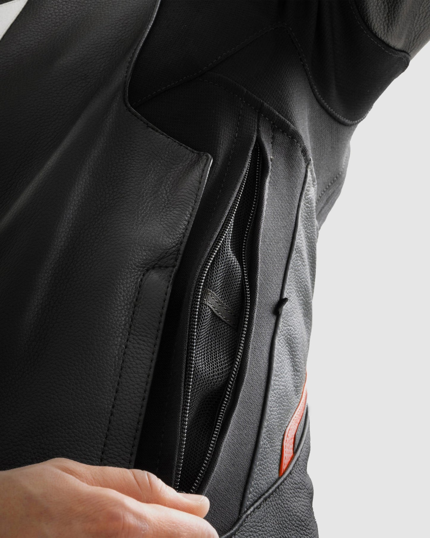 Veloce Leder-Motorradjacke Grau Rot