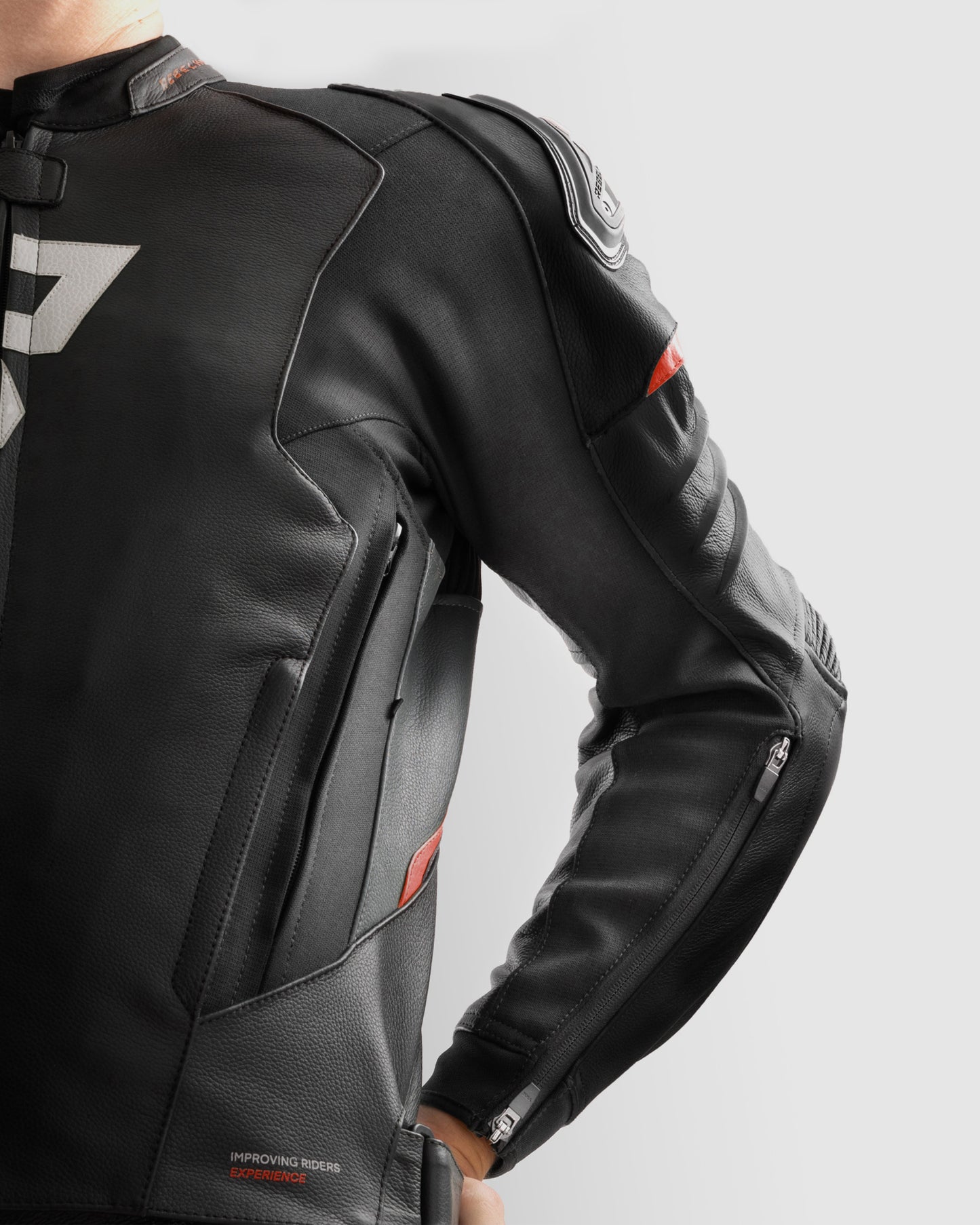Veloce Leder-Motorradjacke Grau Rot