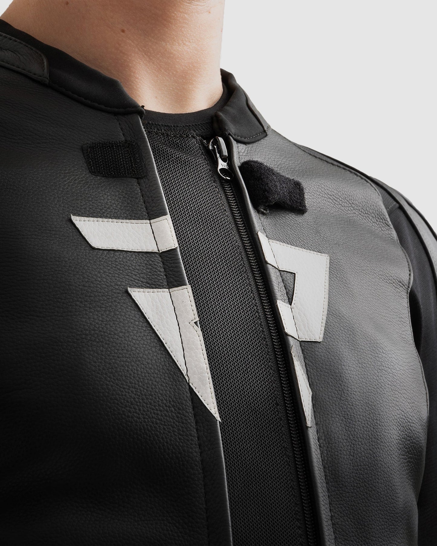 Veloce Leder-Motorradjacke Schwarz Weiß