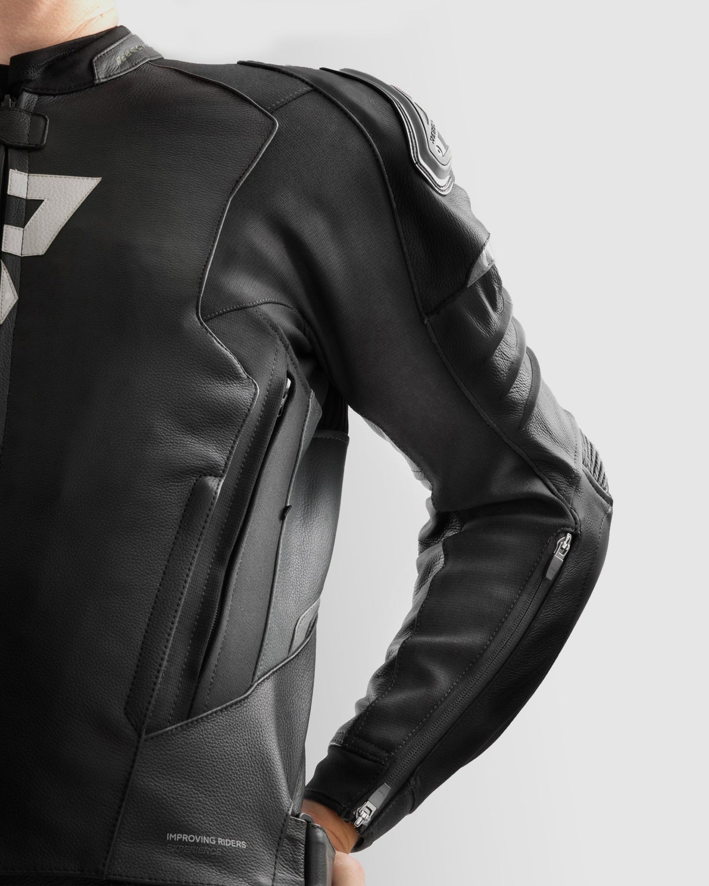 Veloce Leder-Motorradjacke Schwarz Weiß