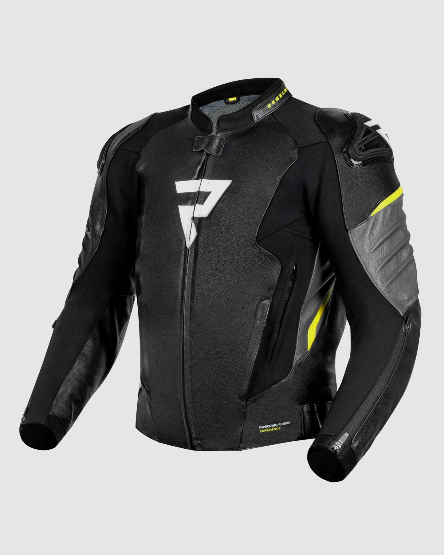Veloce Leder-Motorradjacke Neongelb