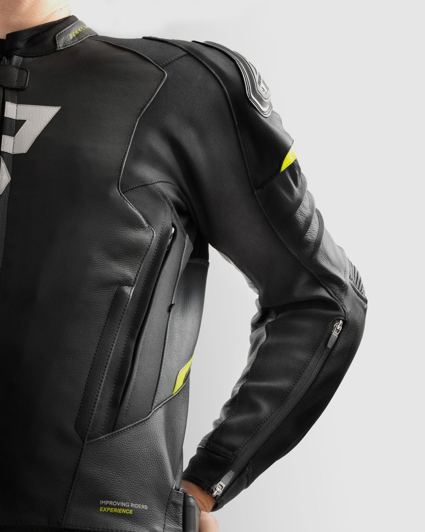Veloce Leder-Motorradjacke Neongelb
