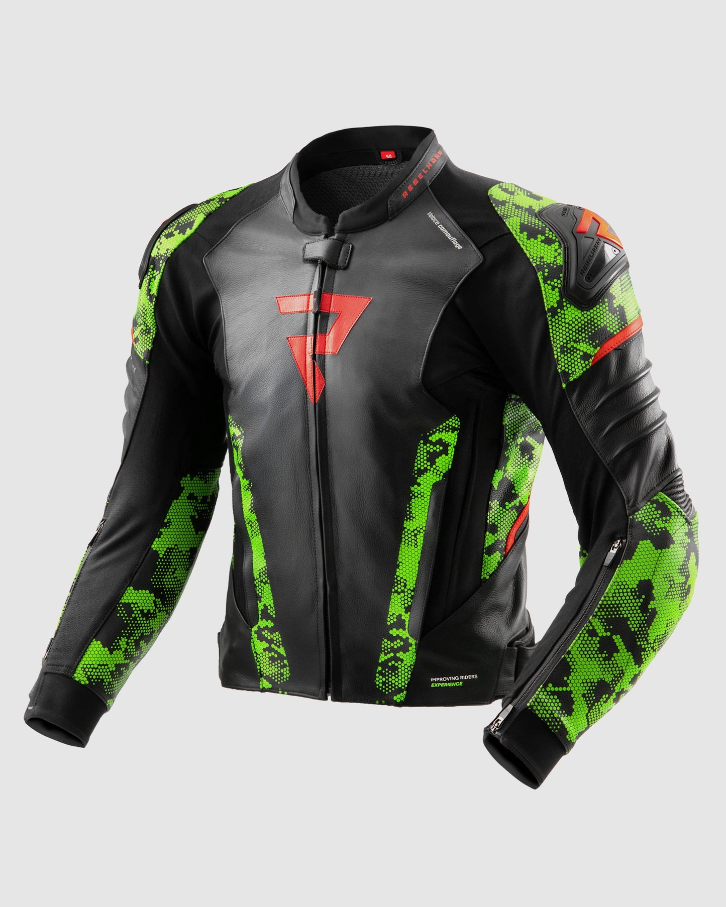 Veloce Leder-Motorradjacke Tarn Grün