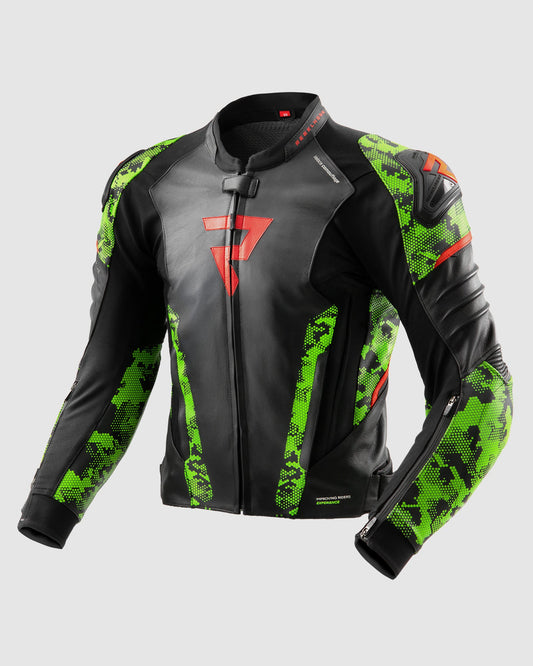 Veloce Leder-Motorradjacke Tarn Grün