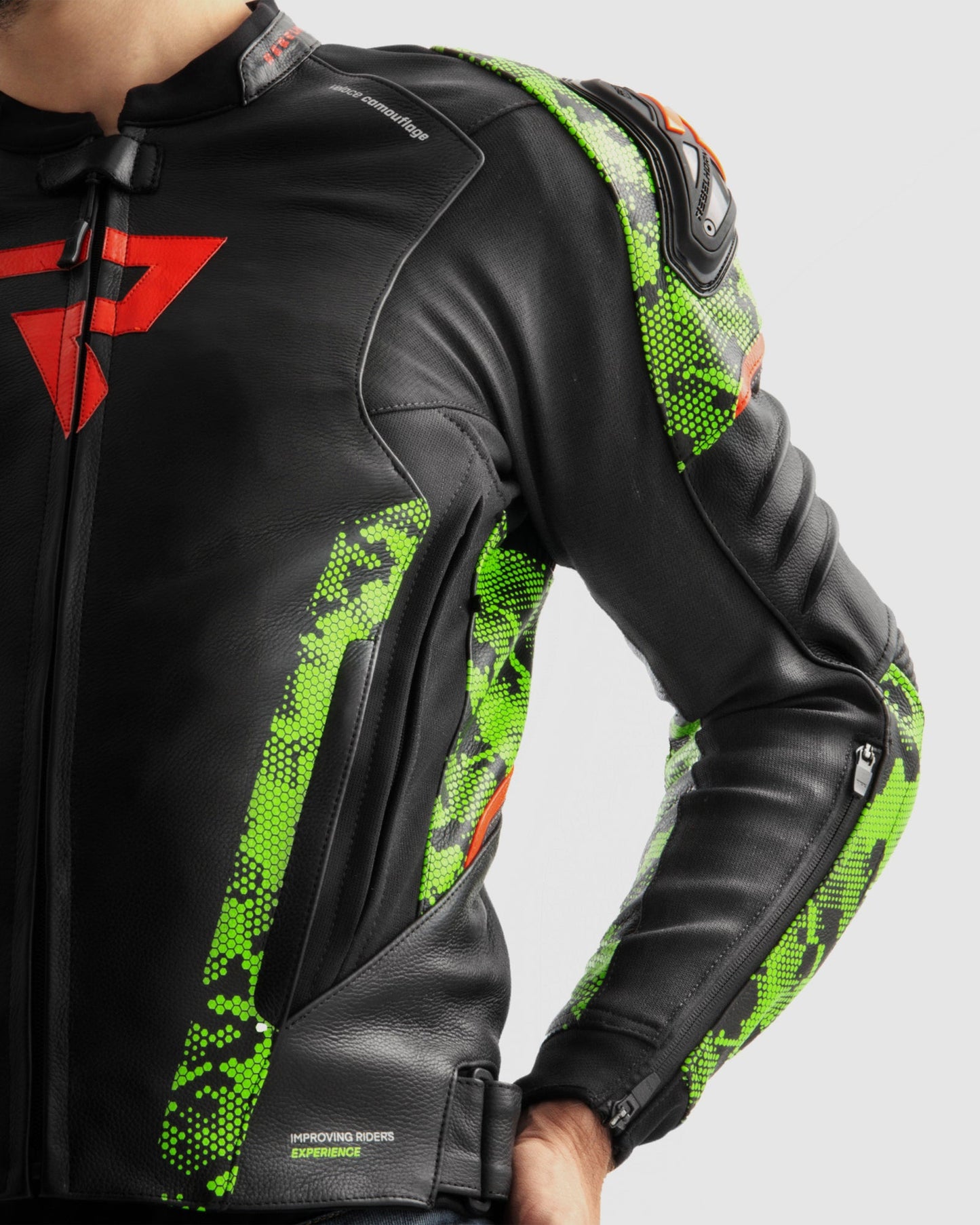 Veloce Leder-Motorradjacke Tarn Grün