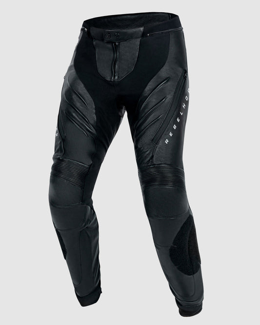 Veloce Leder-Motorradhose Schwarz