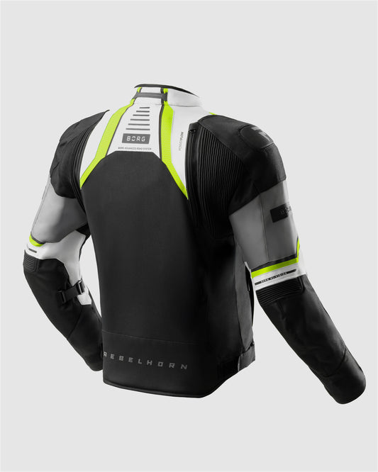 Borg II Motorradjacke Schwarz, Grau, Neongelb