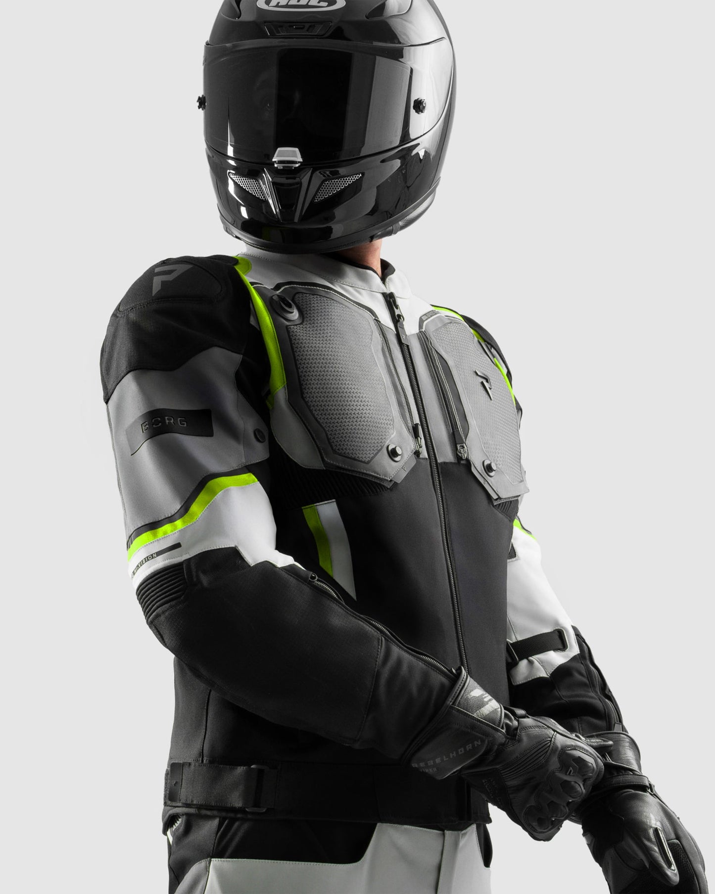 Borg II Motorradjacke Schwarz Grau Fluo Gelb
