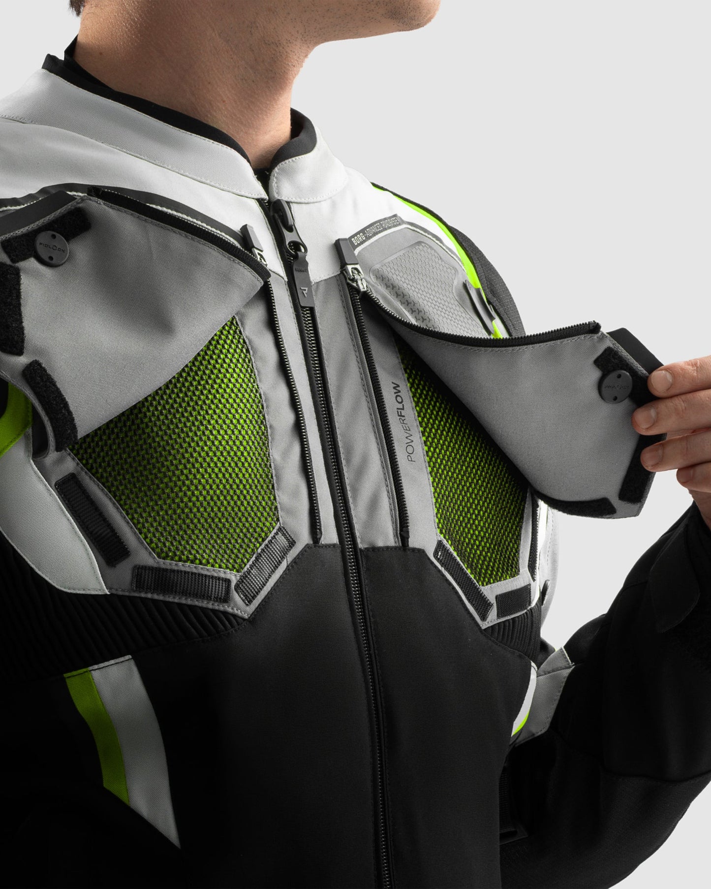 Borg II Motorradjacke Schwarz Grau Fluo Gelb